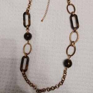 Chico's Tortoise Shell Antique Gold Necklace 36"-40" NWOT